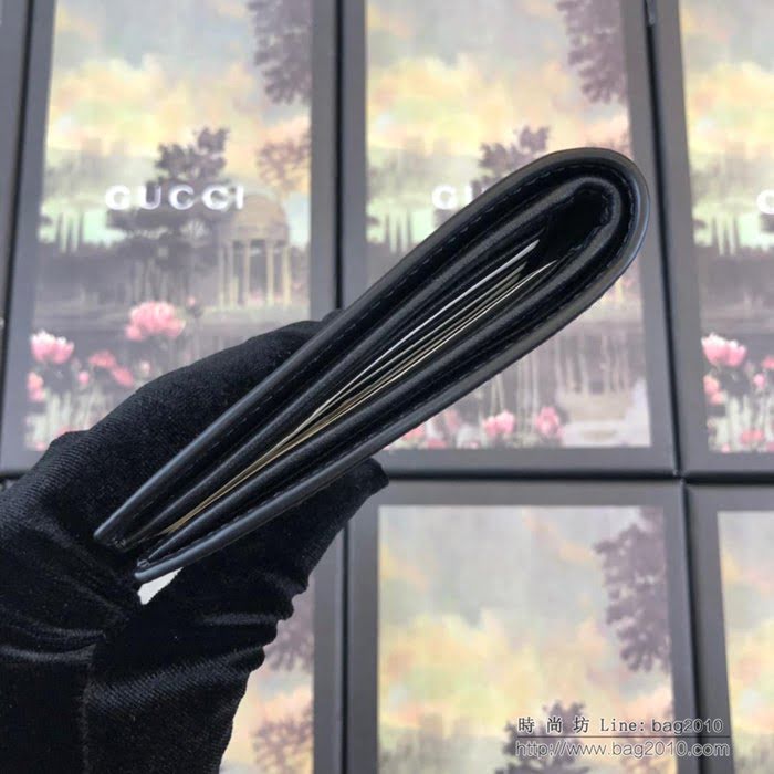 GUCCI古馳 新款 451268 專櫃同步 原單品質 中央裝飾印花 黑PVC鷹頭 雙折皮夾  ydgq3272